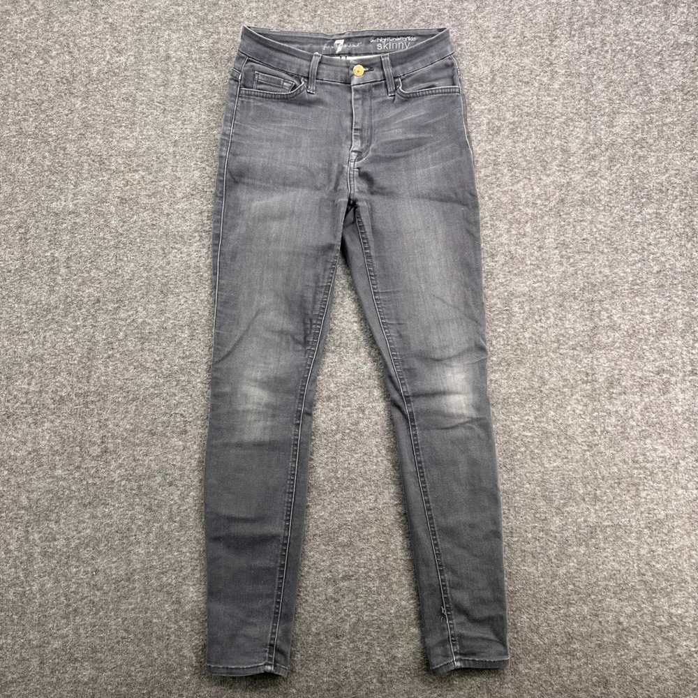 7 For All Mankind High Waist Ankleβ Skinny Jeans Faded Black Size 27 Made in USA